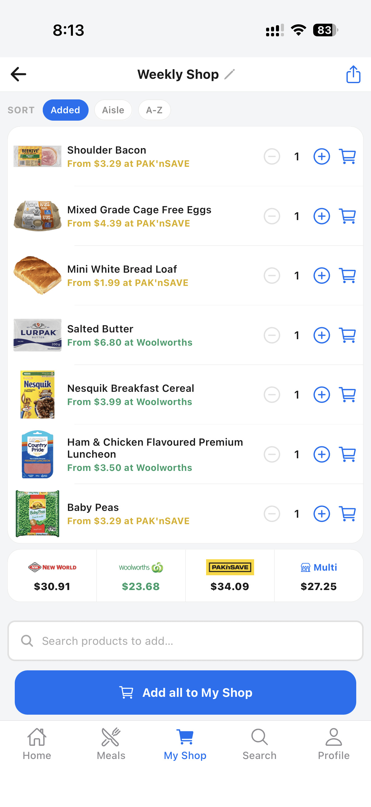 Tallo weekly shopping list