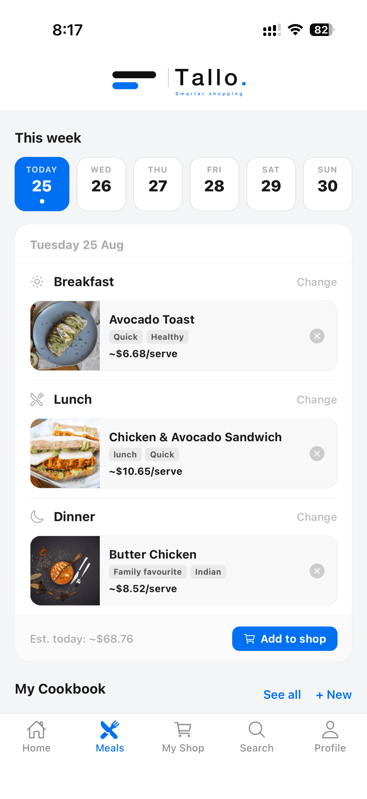Tallo weekly meal planner