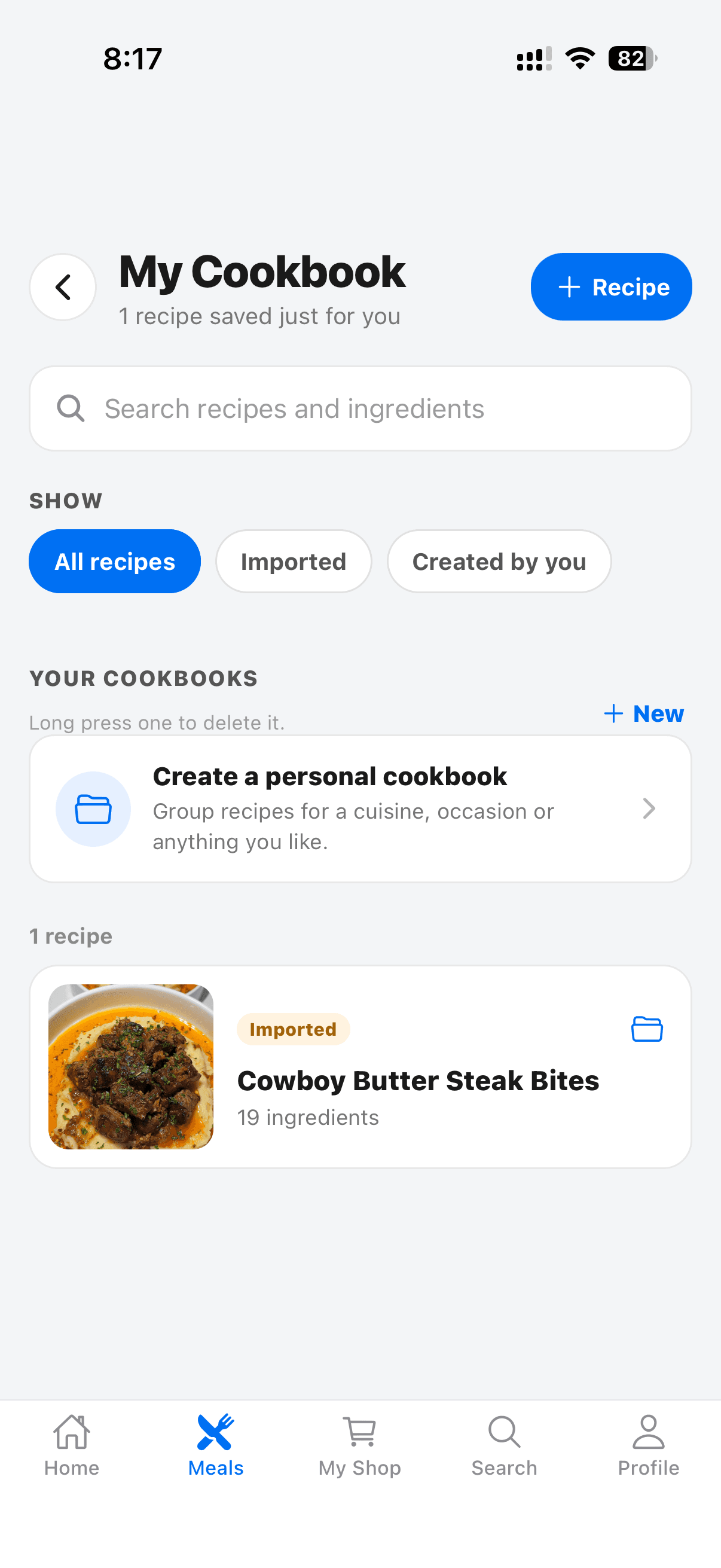 Tallo My Cookbook with imported recipes